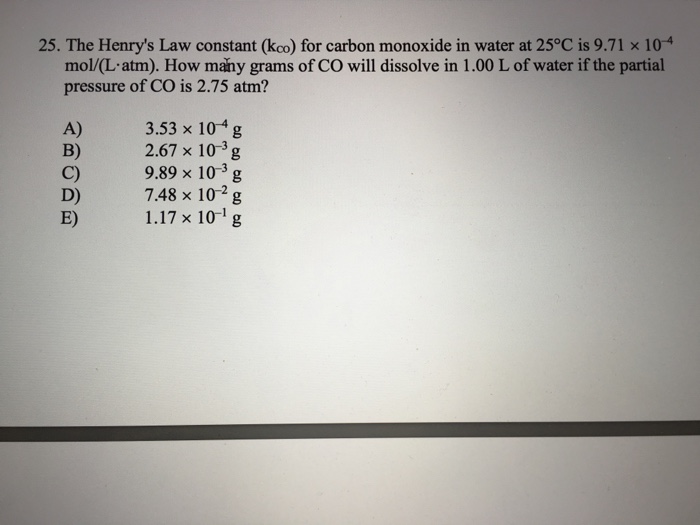 Solved The Henry's Law constant (k_co) for carbon monoxide