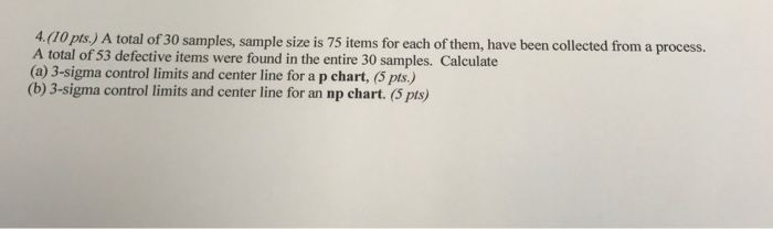 Solved A total of 30 samples, sample size is 75 items for | Chegg.com