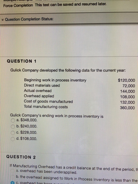 Solved Gulick Company developed the following data for the