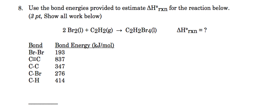 Solved Use the bond energies provided to estimate Delt H | Chegg.com