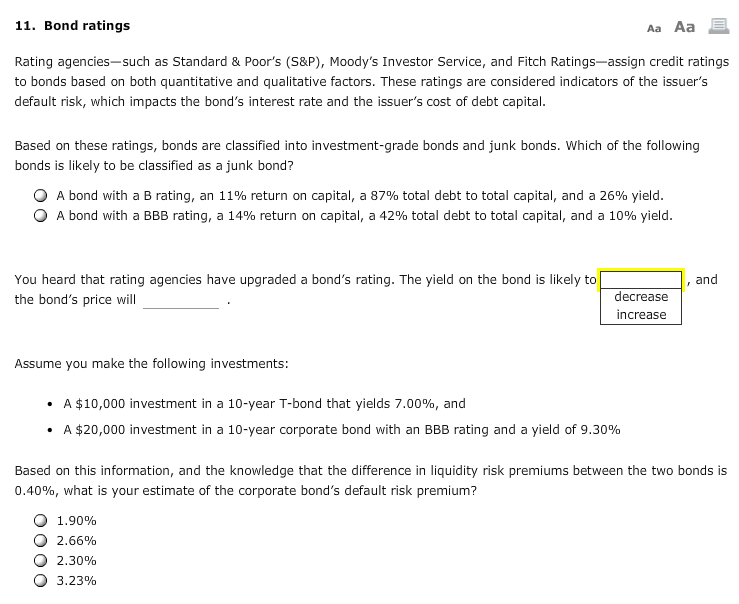 Solved 11 Bond Ratings Aa Aa Rating Agencies such As Chegg