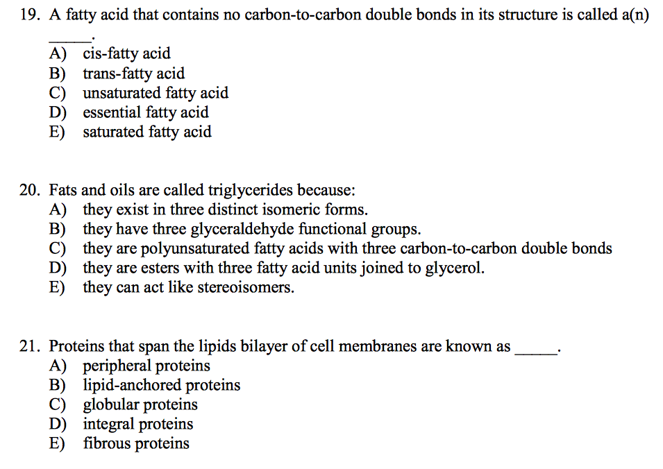 Solved A fatty acid that contains no carbontocarbon double