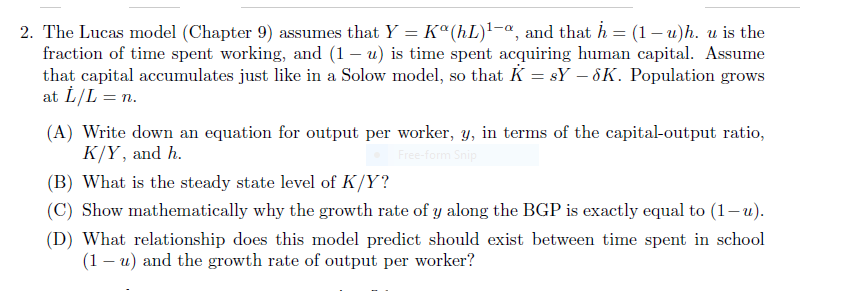 Solved The Lucas model (Chapter 9) assumes that Y = K^alpha | Chegg.com