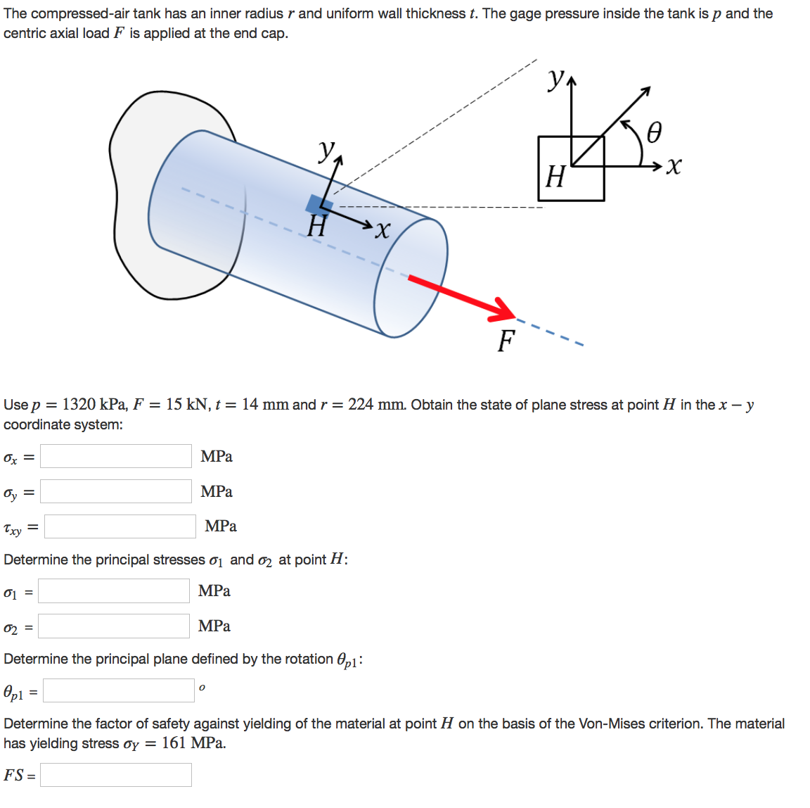 The compressedair tank has an inner radius rr