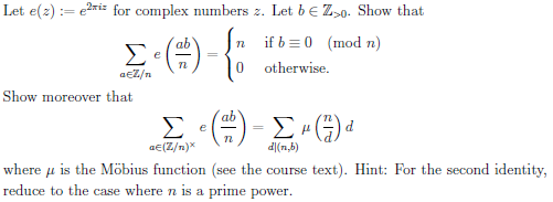 Let e(z):= e^2 pi iz for complex numbers z. Let b | Chegg.com