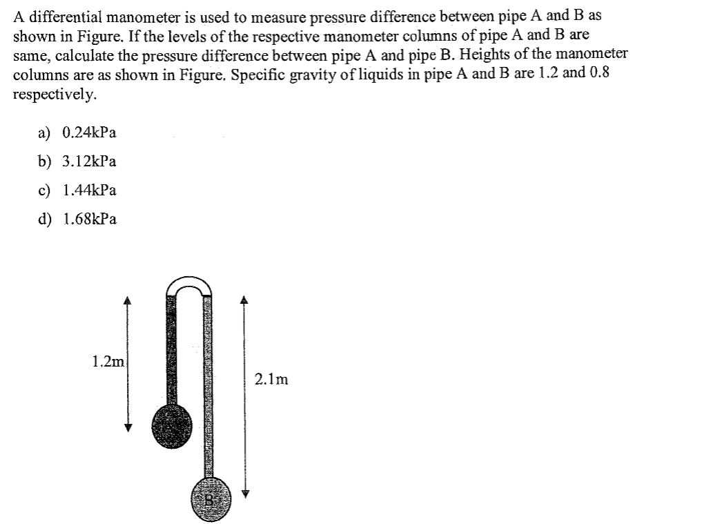 Solved A differential manometer is used to measure pressure