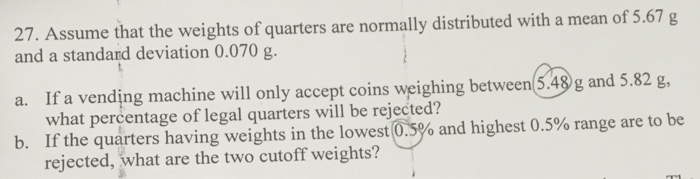 Solved Assume That The Weights Of Quarters Are Normally | Chegg.com