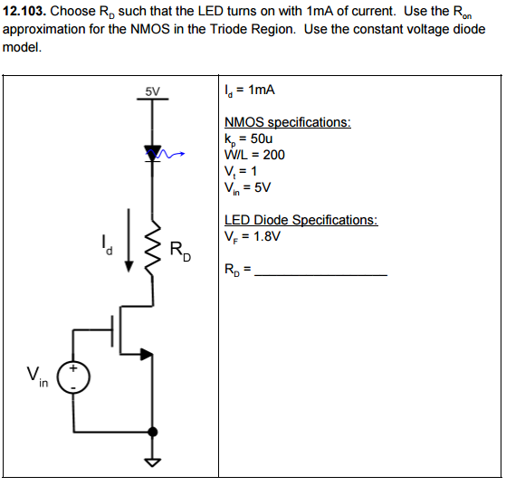 Solved Choose RD such that the LED turns on with 1mA of | Chegg.com