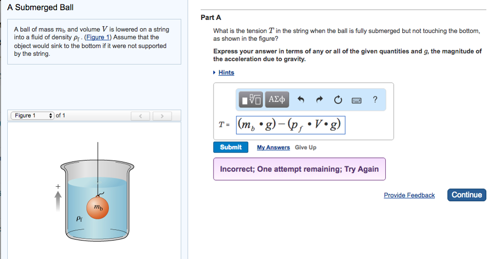 Solved A Submerged Ball Part A A ball of mass mb and volume