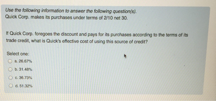 Solved Use the following information to answer the following | Chegg.com