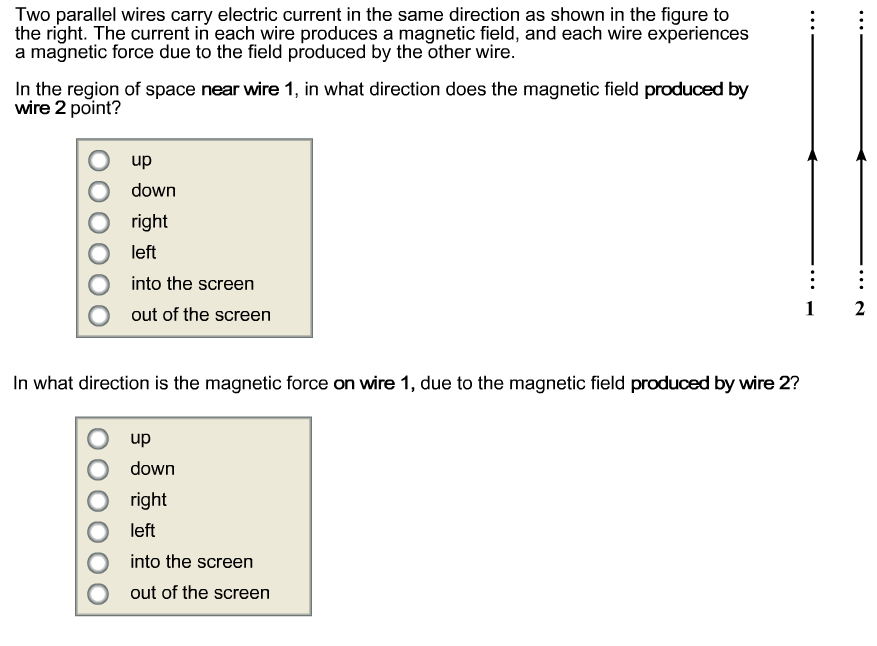 Solved Two parallel wires carry electric current in the same