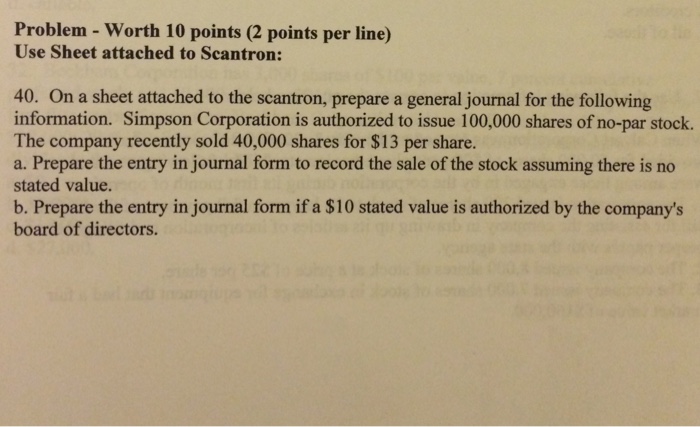 Solved On a sheet attached to the scantron, prepare a | Chegg.com