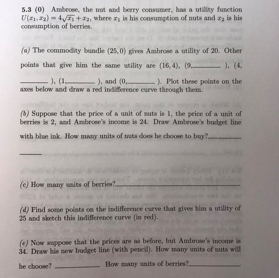 Solved 5.3 (0) Ambrose, the nut and berry consumer, has a