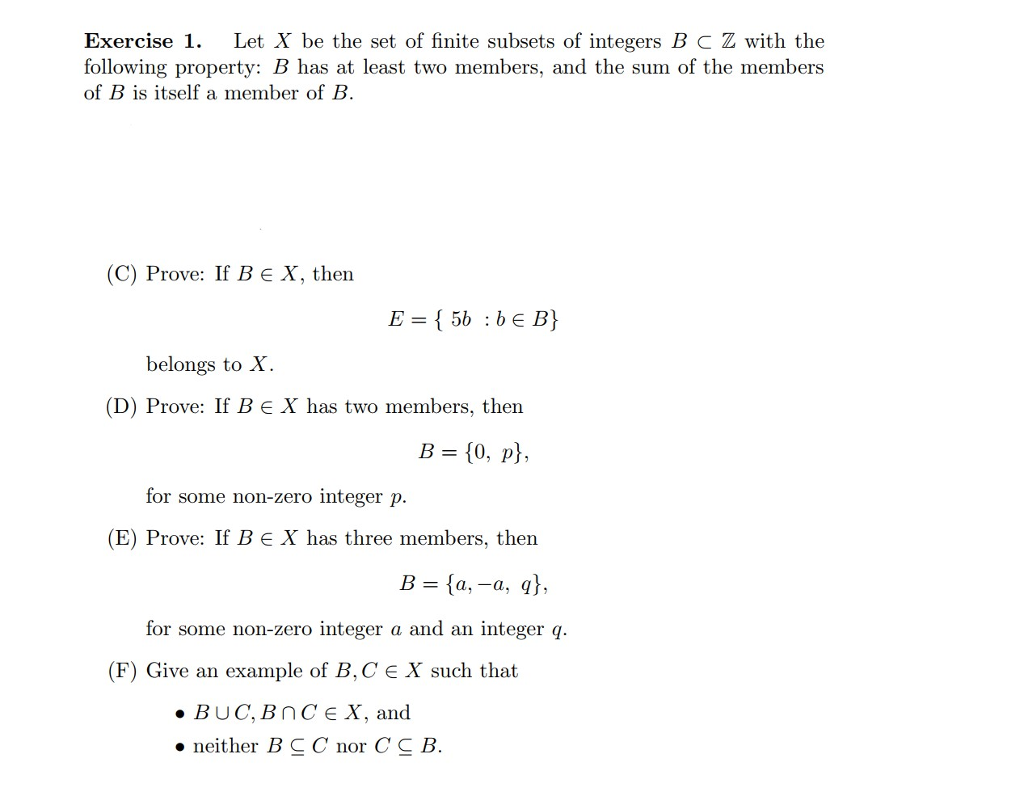 Solved Exercise 1. Let X Be The Set Of Finite Subsets Of | Chegg.com