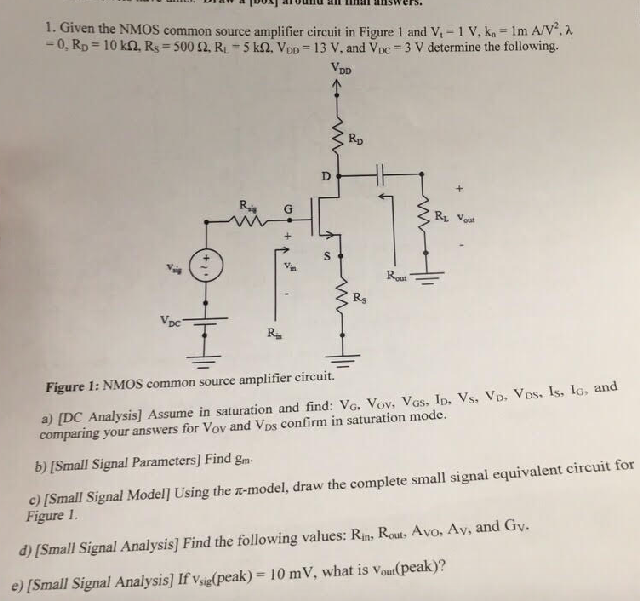 Solved Given The Nmos Common Source Amplifier Circuit In 4850