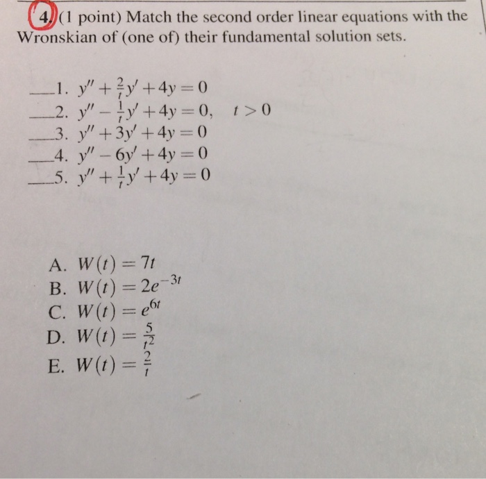 Solved Match The Second Order Linear Equations With The