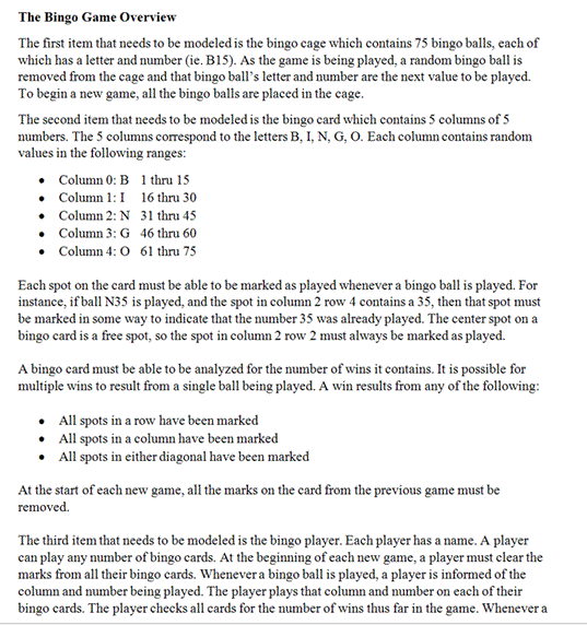 The Bingo Game Overview The first item that needs to Chegg