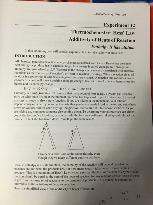 Solved Thermochemistry: Hess Law Experiment 12 | Chegg.com