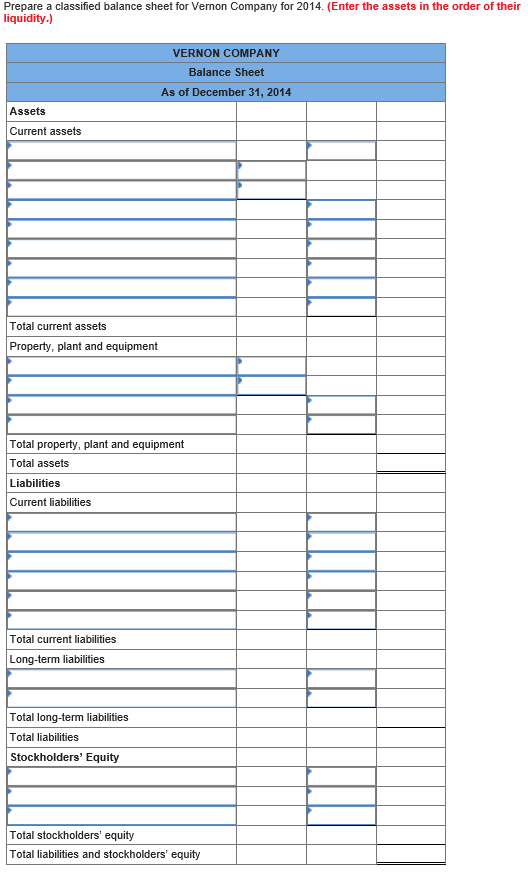 Solved What order should the assets go in on the classified | Chegg.com