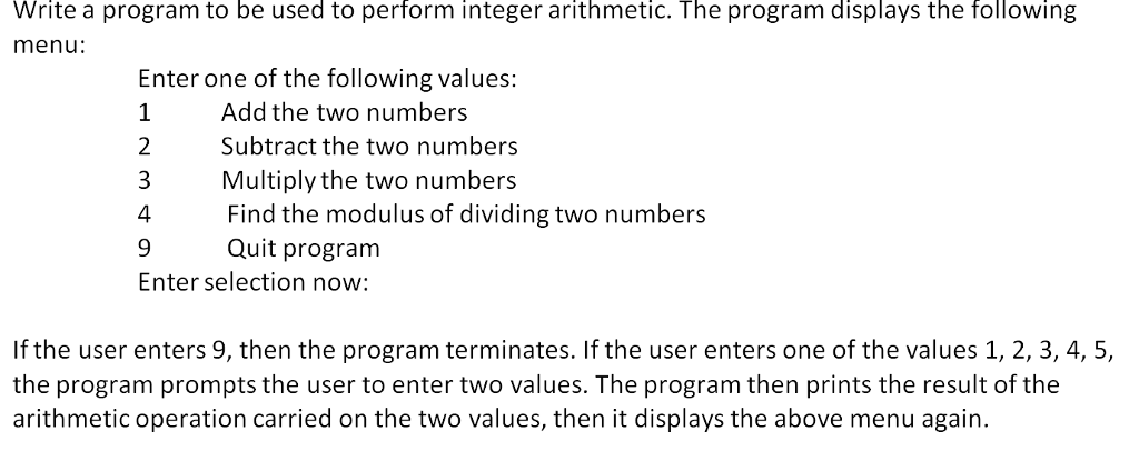 Solved Write A Program To Be Used To Perform Integer | Chegg.com