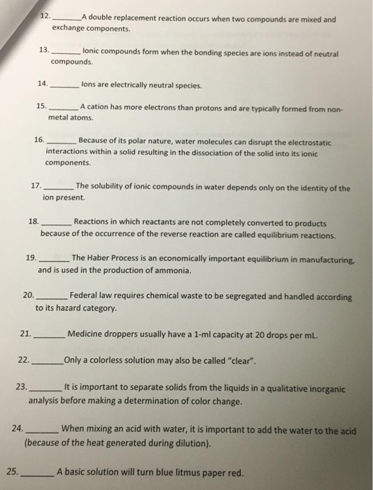 Solved True/False 1. Safe laboratory practices involve