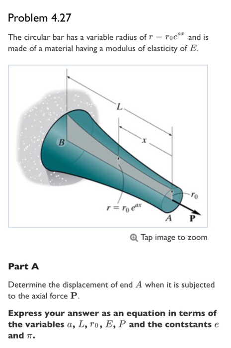 Solved The circular bar has a variable radius of r = r_0 | Chegg.com
