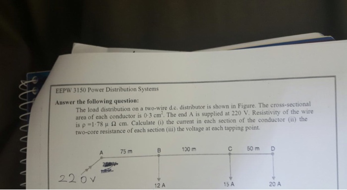Solved The load distribution on a two-wire d.c. distributor | Chegg.com
