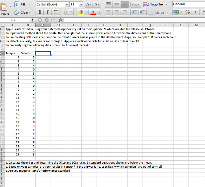 Solved | Fill : Calibri (Body) abc |国 Wrap Text . | Chegg.com