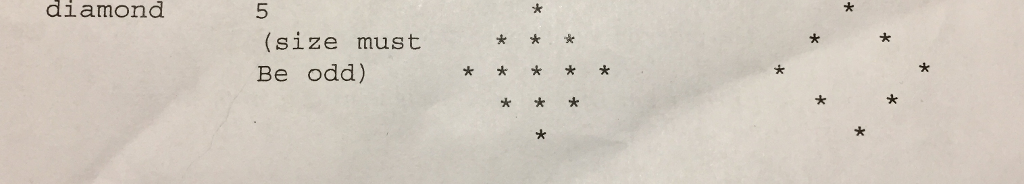 Solved Write a program which will print a hollow diamond in | Chegg.com