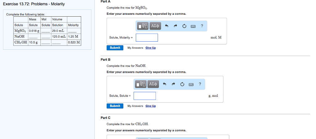 Solved Part A Exercise 13.72 Problems Molarity Complete Chegg