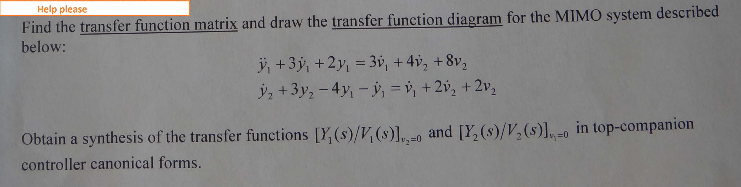 Find the transfer function matrix and draw the | Chegg.com