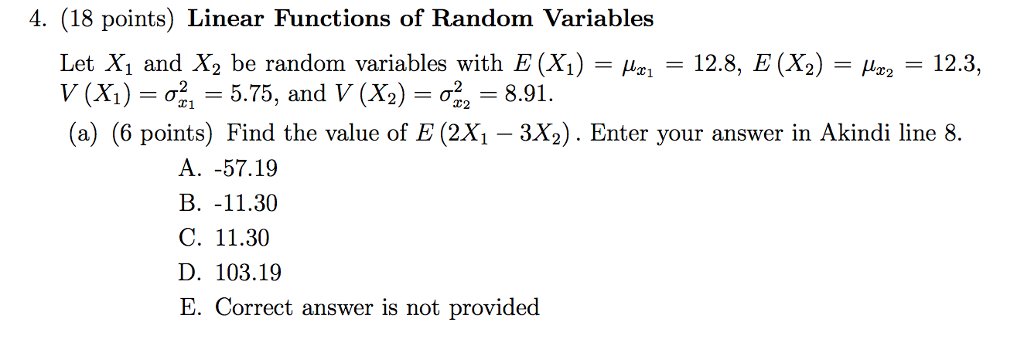 Solved Linear Functions of Random Variables Let X_1 and X_2 | Chegg.com