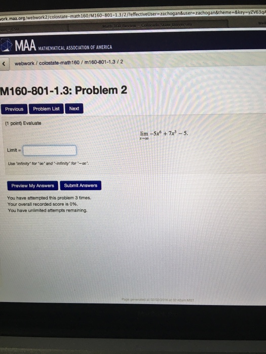Solved Evaluate lim x right arrow infinity -5x^6 +7x^3 -5 | Chegg.com