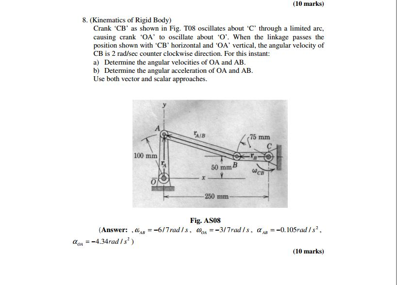 Solved Crank 'CB' As Shown In Fig. T08 Oscillates About 'C' | Chegg.com