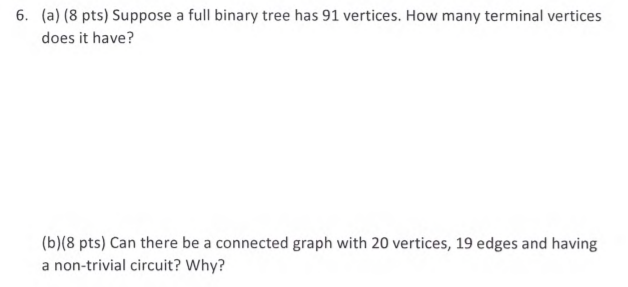Solved (a) (8 pts) Suppose a full binary tree has 91 | Chegg.com