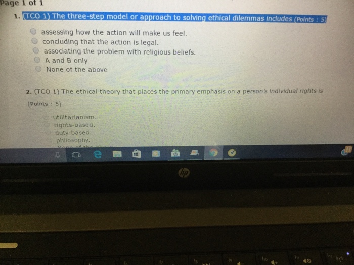 Solved The three-step model or approach to solving ethical | Chegg.com