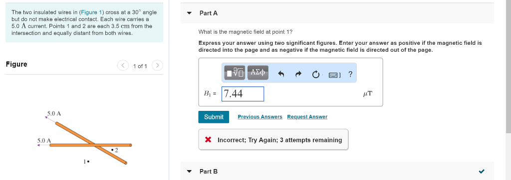 Solved The two insulated wires in (Figure 1) cross at a 30° | Chegg.com