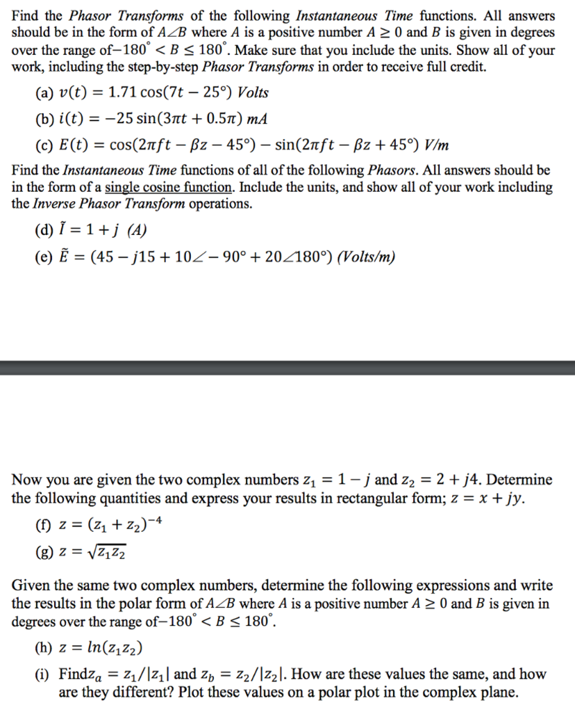 Solved Find the Phasor Transforms of the following | Chegg.com