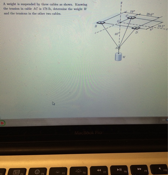 Solved A Weight Is Suspended By Three Cables As Shown. | Chegg.com