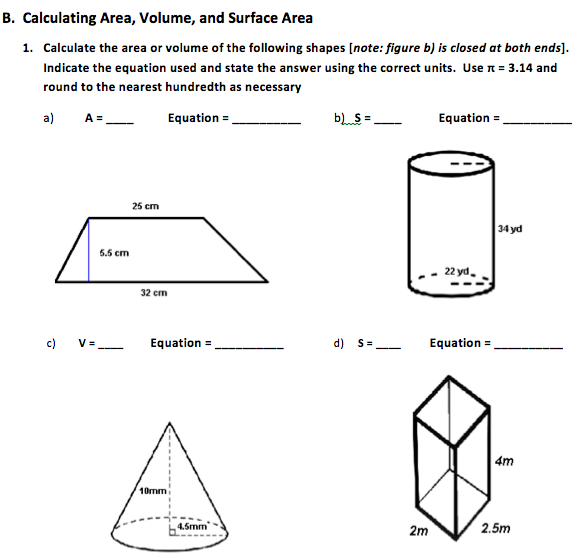 Solved B. Calculating Area, Volume, and Surface Area 1.