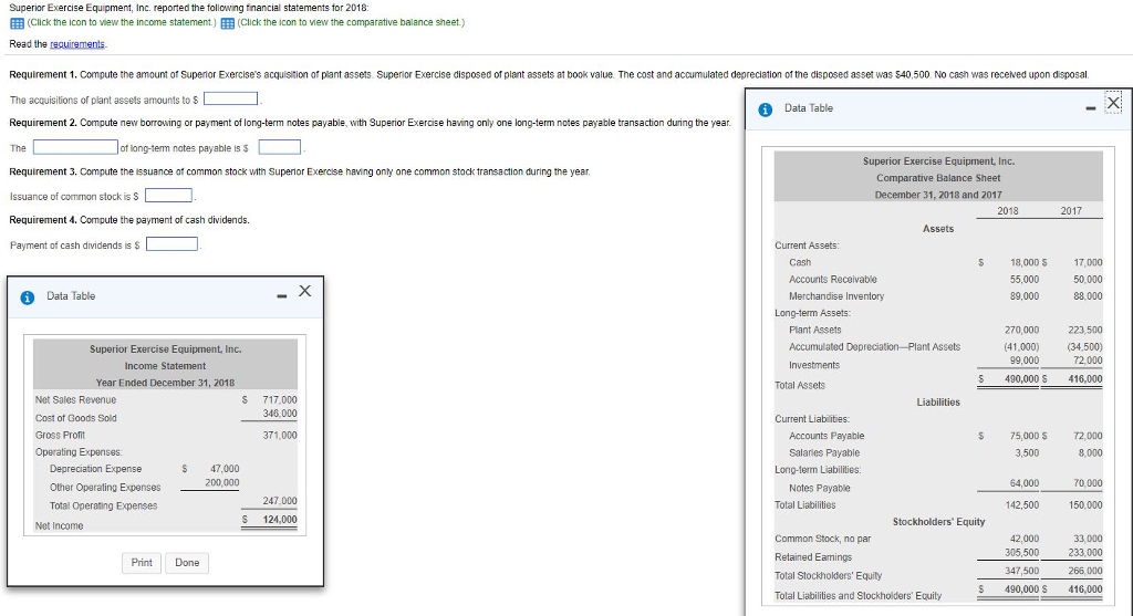 Solved Superior Exercise Equipment, Inc. reported the
