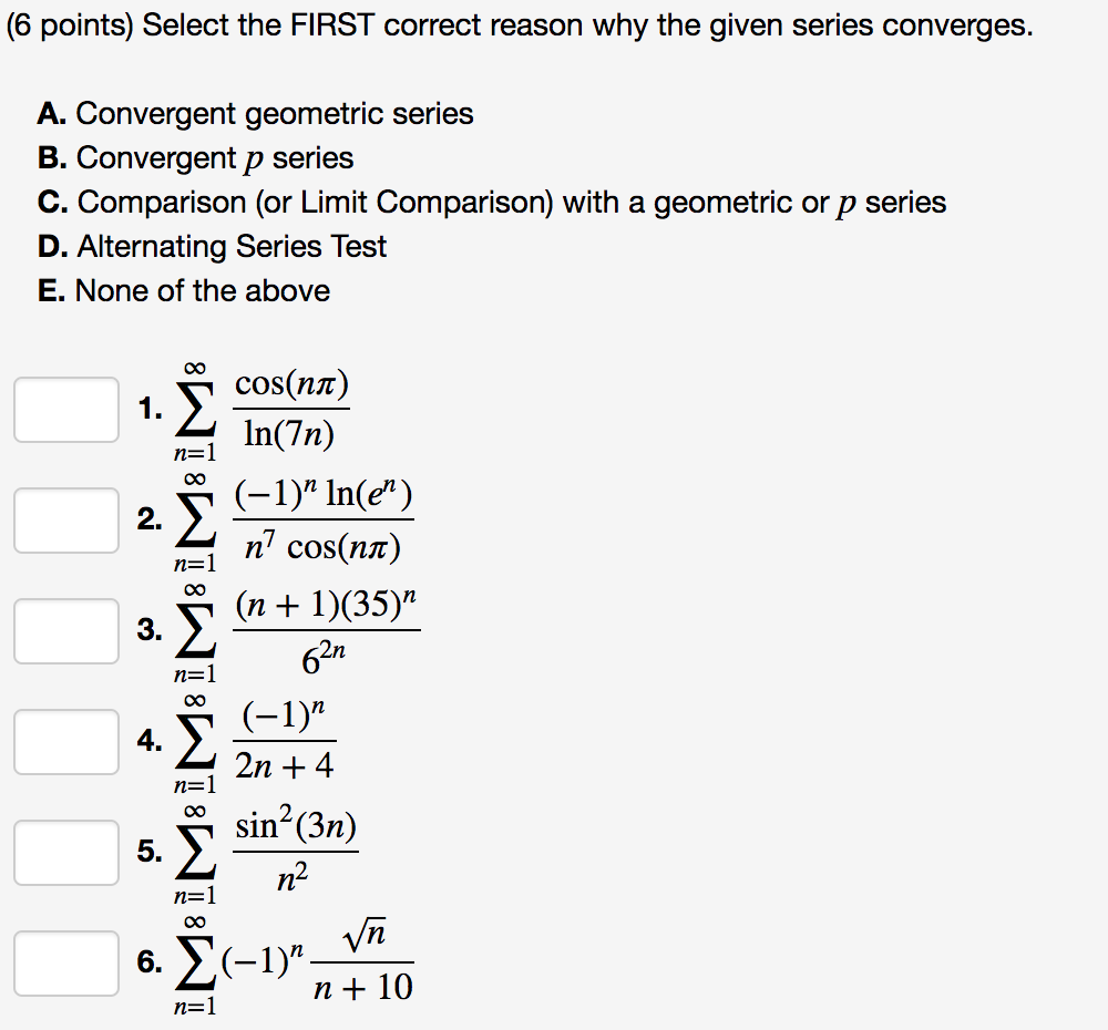 Solved (6 Points) Select The FIRST Correct Reason Why The | Chegg.com