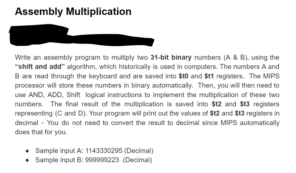 Solved Assembly Multiplication Write an assembly program to | Chegg.com