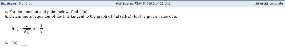 Solved For the function and point below, find f'(a). | Chegg.com