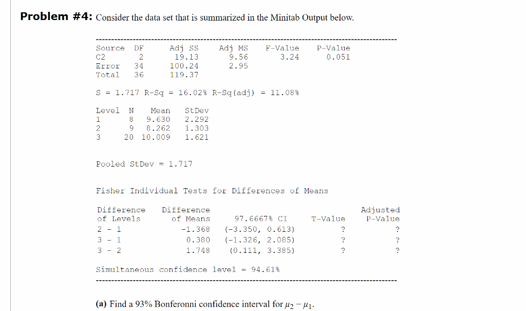 Problem 4 Consider The Data Set That Is Summarized