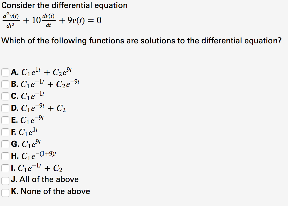 Solved Consider the differential equation dv(t) dt Which of | Chegg.com