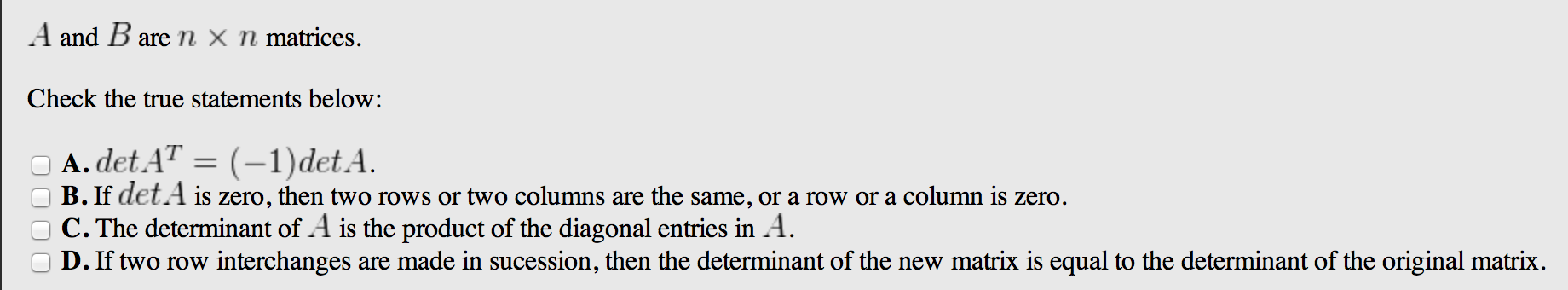 Choose Which of the Following Are True Statements Regarding Matrices ...