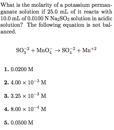 What is the molarity of a potassium permanganate | Chegg.com