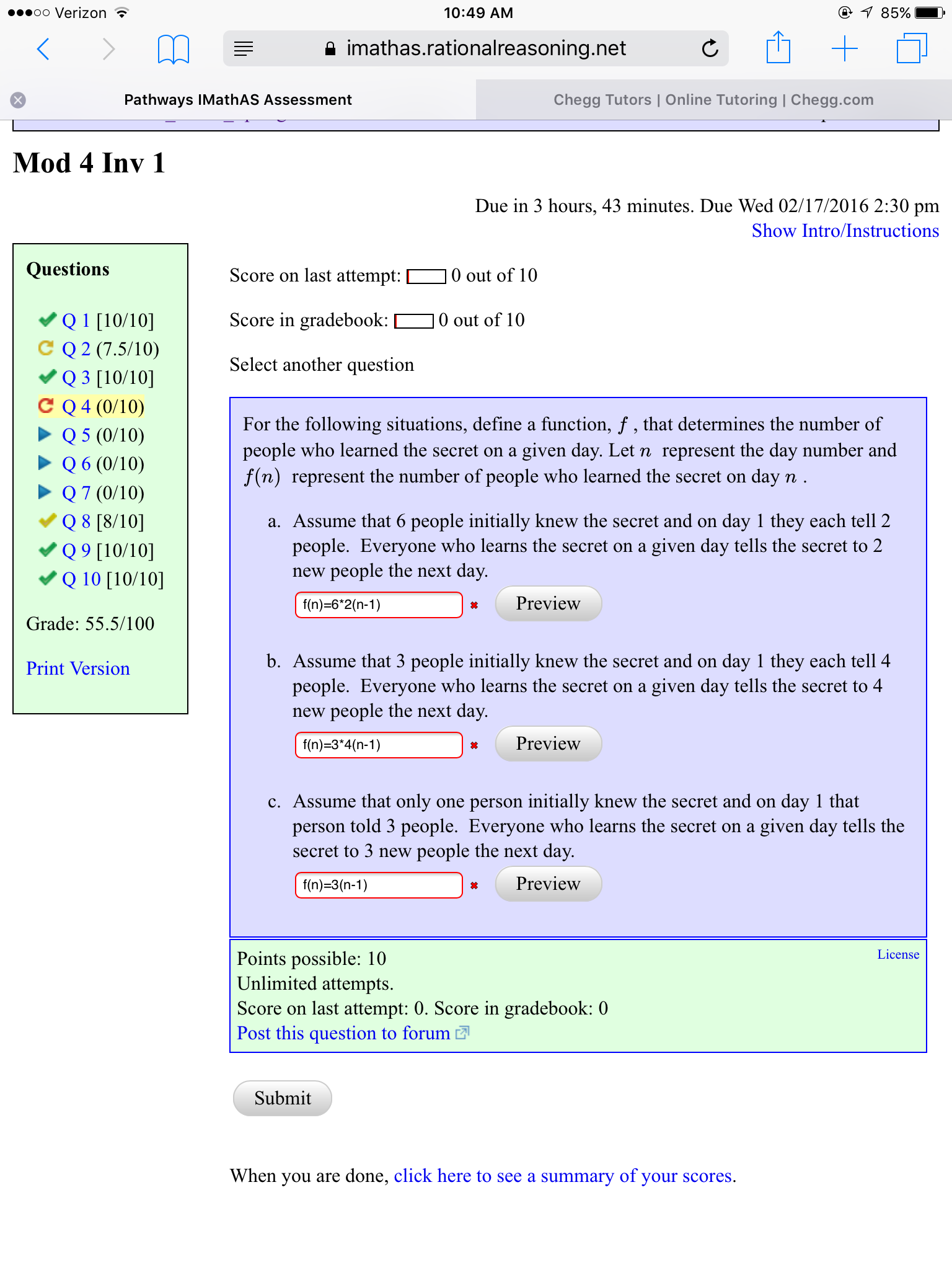 Solved For The Following Situations, Define A Function, F | Chegg.com