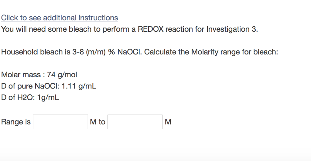 Solved You will need some bleach to perform a REDOX reaction